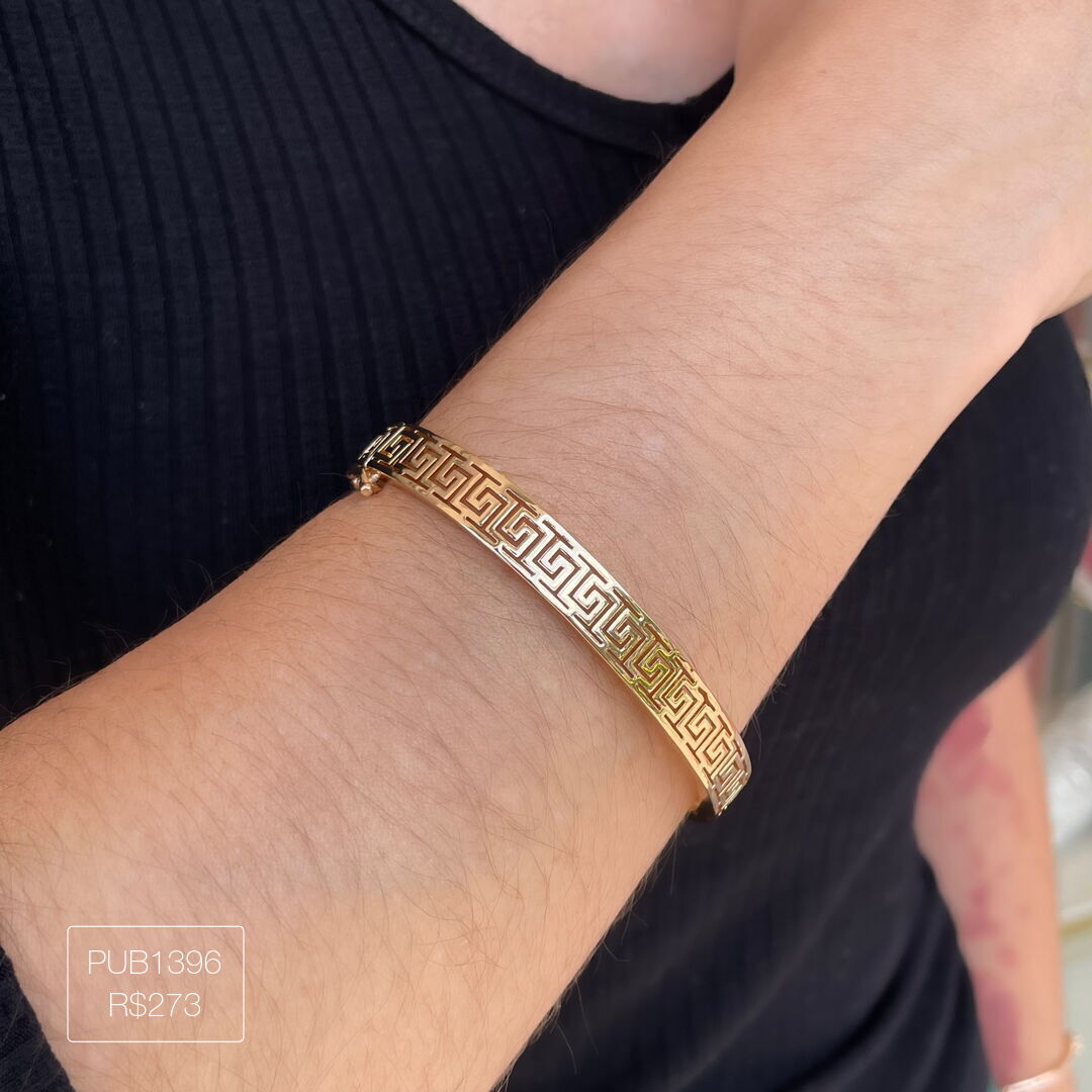 Bracelete Labirinto Egípcio Vazado Liso Dourado